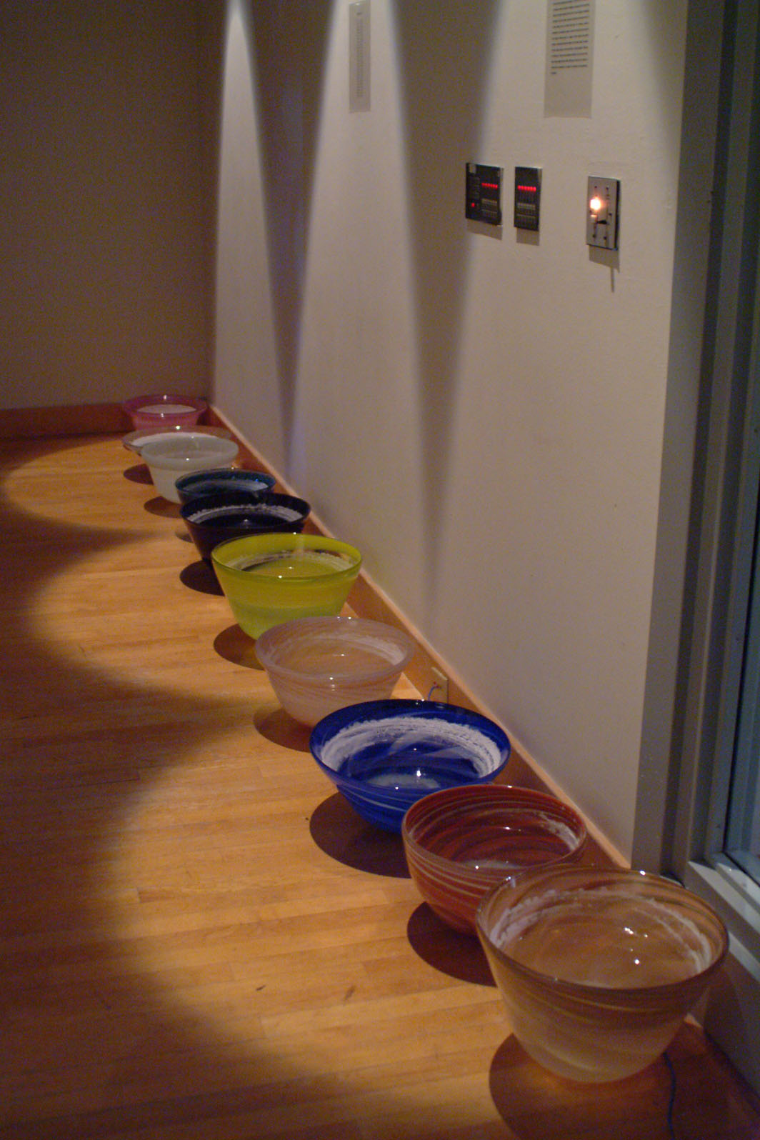 36 blown glass vesils containing sea water dimentions 18