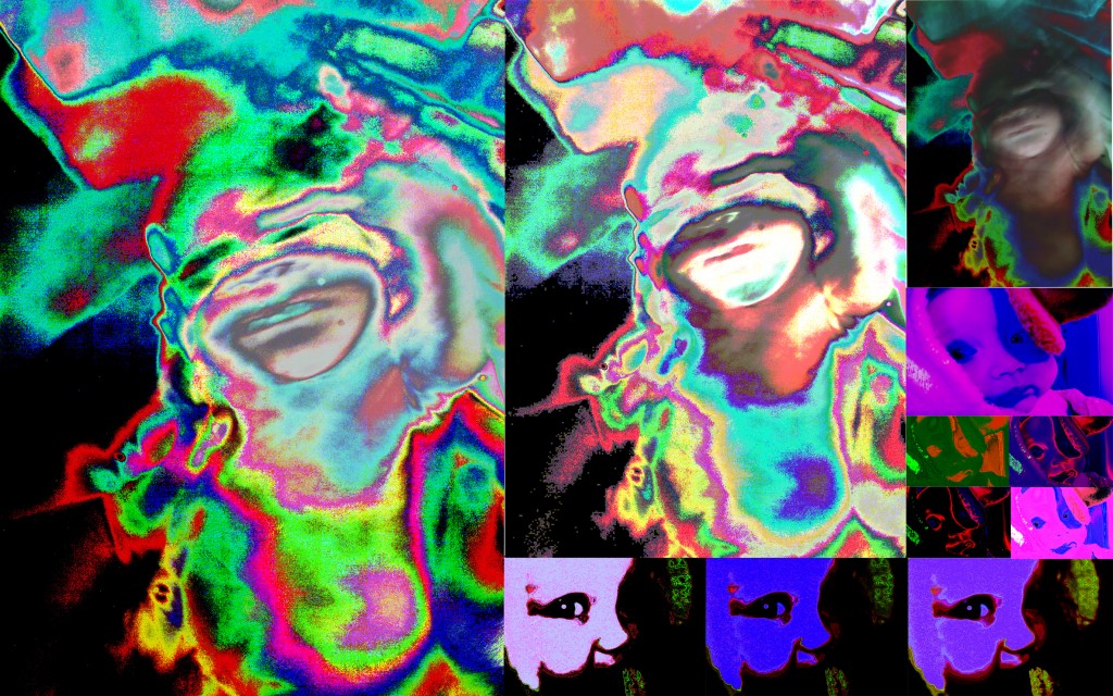 Psycelidelic Sofi- Original Photography Computer Manipulated Glass Float decal Glass powder & Medium Fired into glass at 1400 degrees F.
